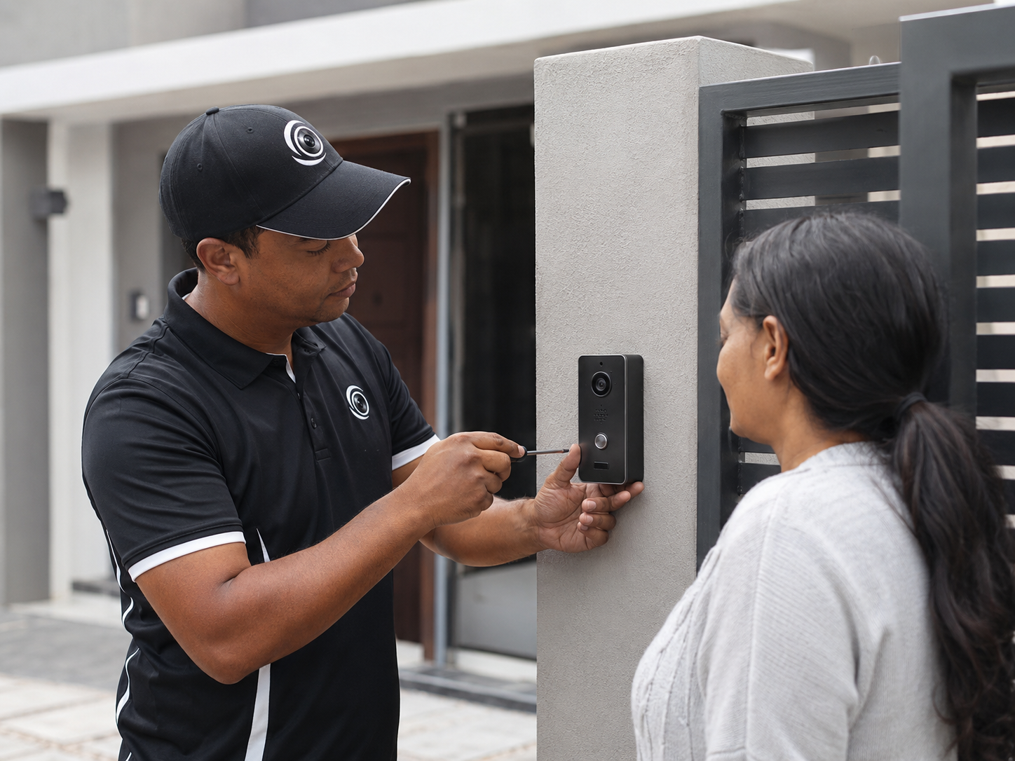 NetCam SA technician installing an intercom for a client